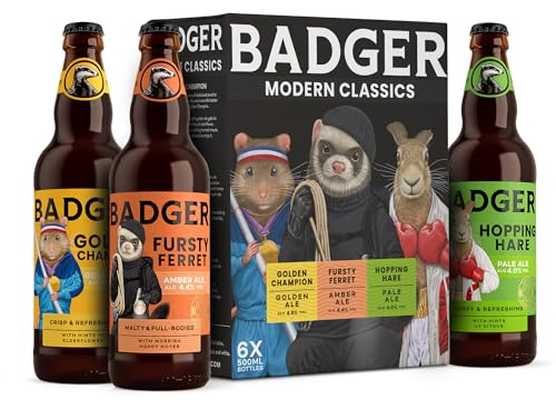 Badger Beers Modern Classics Mixed Beer Multipack (4-4.5% ABV) | Golden Ale, Amber Ale & Pale Ale | Ale gift set of 6 x 500ml beer bottles