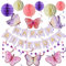 Decoracion Cumpleaños Mariposa Morada, Feliz Cumpleaños Decoracion Mariposa Niña Mujer con Guirnalda Happy Birthday Bolas de Panal Espirales de Mariposa, Deco Fiesta Happy Birthday Niña Mariposa