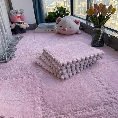 30 * 30 * 0,6 cm Puzzle-Teppichquadrate, ineinandergreifende Teppichfliesen, Teppichquadrate for Zuhause, Wohnzimmer, Schlafzimmer, 12 Stück(Pink)