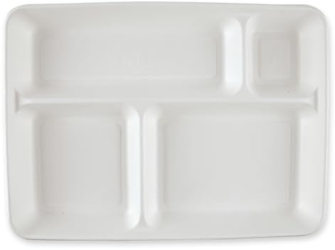 FRANZ MENSCH 160 Stück NATUREStar Menütabletts, 4-geteilt, rechteckig | Zuckerrohr, weiß, L: 37cm, B: 27cm, H: 3,6cm, Karton, Teller Tablett, Zuckerrohrteller, Sektionen Teller