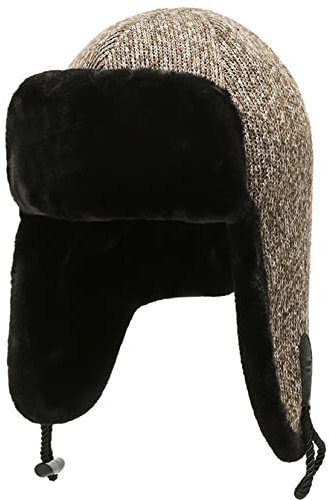 WDSOPK Fliegermütze, Unisex, Wintermütze aus Strick, Winterpelzmütze, Winterjagdmütze, Erwachsene, Herren, grau-56-60cm (Khaki 6 7/8)