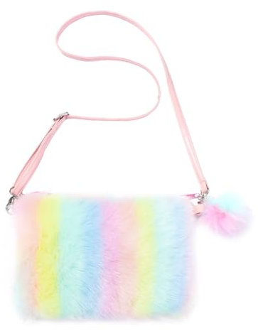 OVDGWC 1 Farbenfrohe Plüsch -Umhängetasche, Kinderhandtasche, Kreativer Süßer Plüschbeutel, Verstellbare Plüschbeutel, Mädchen Gestreifte Mesengüsse