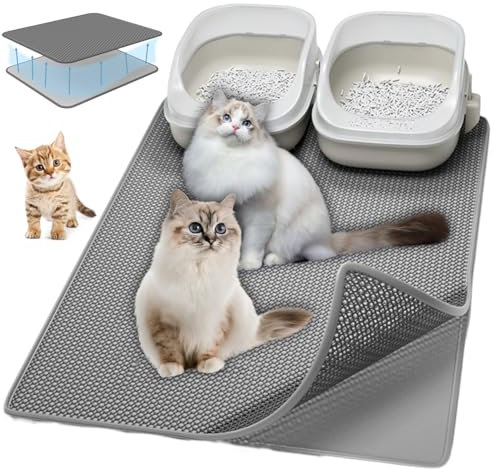 Katzenmatte Doppelte Schichte, 90 x 60 cm Grau Wasserdichte Katzenstreu Matte, Katzenklo Matte, Katzenmatte Katzenklo, Bienenwabe Matte Katzentoilette, Katzenstreu Matte EVA Doppelte Schichte