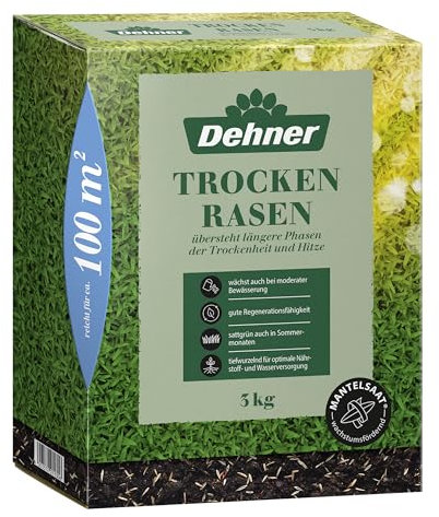 Dehner Semi di erba secca, semi di alta qualità per prati durevoli/resistenti alla siccità, germinazione veloce/facile da pulire, ideali per i caldi mesi estivi, 3 kg per circa 100 m²