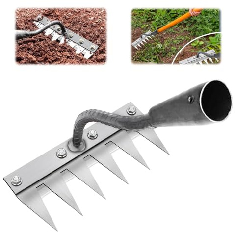 kimeo Râteau de désherbage en Acier Robuste Jardin Multifonction en Métal Durable, Portable 5/6/7 Dents, Outil de Jardin pour Désherber, Ameublir et Semer, Accessoire Léger sans Manche