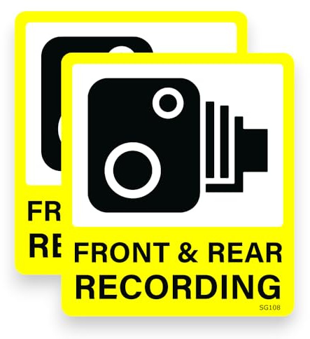 2 Pack - Sticker Gold - 9cm or 12cm Front & Rear Recording Stickers - Self Adhesive, Car, Van, Sign, Warning, Vehicle CCTV, Camera, Security Decal Yellow SG108 (9cm Wide)