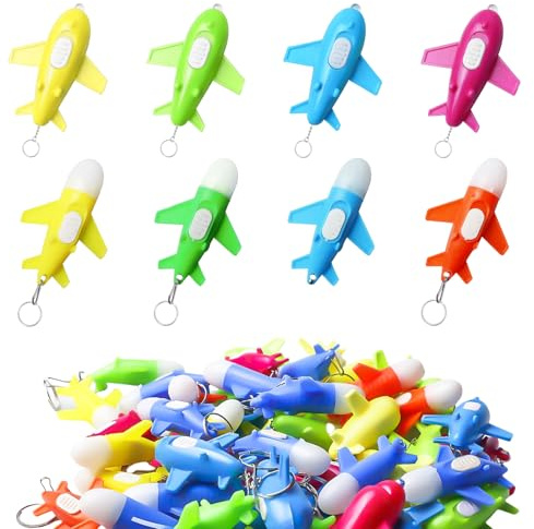 Lot de 48 mini lampes de poche en forme de fusée multicolores - Mini porte-clés LED - Cadeau d'anniversaire d'enfant (24 lumières blanches + 24 lumières colorées)