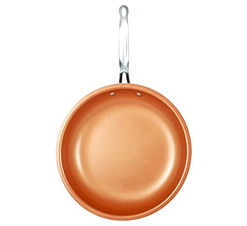 KLLJHB Pentola Antiaderente, Padella in Rame Rosso, Padella in Ceramica, Padella per friggere, pentola per Forno, lavastoviglie, Padella Antiaderente da 10 Pollici
