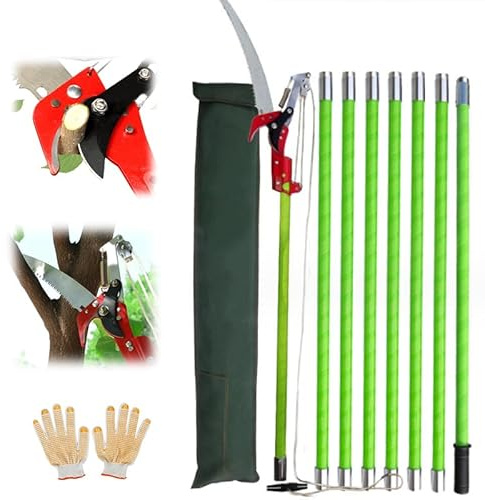 high Branch Saw， Tree Pole Pruner 2m Pole Pruner with Extension Pole Manual Branches Trimmer with Carry Bag(8m)