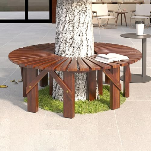 Gebogene Baumbank, für den Außenbereich, aus Holz, für Garten, Terrasse, Veranda, Rasen, Hinterhof, halbrunde Baumstumpf-Dekoration