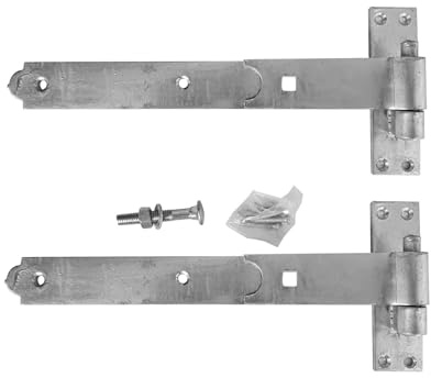 Keypak 400mm 16 Inch Heavy Duty Galvanised Hook and Band Tee Hinges – Straight Door Hinge for Wooden Gate - Fixing Included 1 Pair