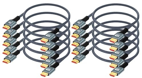Thsucords Cavo HDMI 8K 4K da 0,5 m, confezione da 10 pezzi, cavo intrecciato da HDMI a HDMI 2.1 ad alta velocità, supporta 8K a 60Hz, 4K a 120Hz 144Hz 48Gbps compatibile con Roku TV/PS5/HDTV/Blu-ray