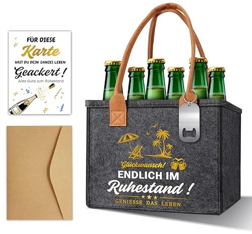  Renteneintritt Geschenk Männer-Männerhandtasche Bier mit Flaschenöffner und Grußkarte,Ruhestand Geschenk Mann Bier Geschenkbeutel (Ruhestand)