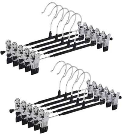 Universalbügel mit Clips, 10 Stück, 30 cm – Metall Kleiderbügel für Hosen, Röcke, Shirts und Unterwäsche – Platzsparend – Ideal für Kinderkleidung und kleinere Größen(Schwarz)