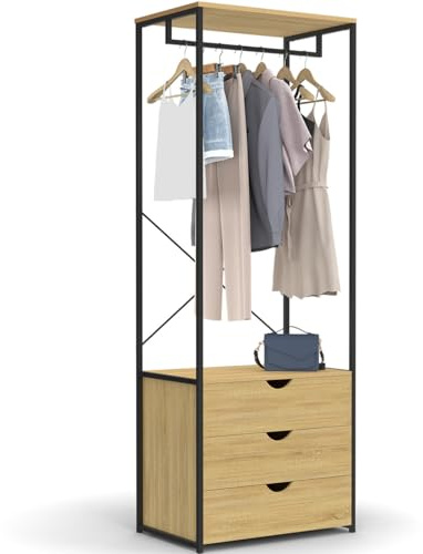 IDMarket - Kleiderschrank mit 3 Schubladen B.60 cm DETROIT Industriedesign