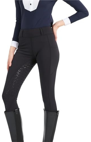 GIYXHU Ridbyxor vår och sommar ridbyxor dam stickad hög stretch, smal passform silikon tight andningsbar, Svart, S