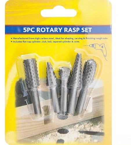 Set of 5 Rotary Rasp Wood Carving Files – Carbon Steel Drill Bits for Power Tools Easy to use