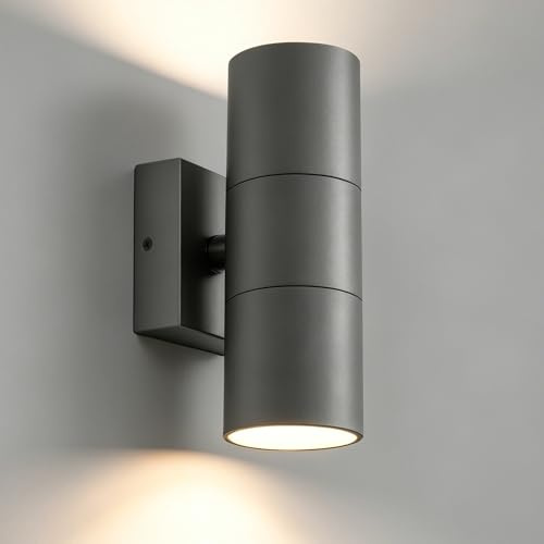 JNR Aussenlampe Wand IP54 Wasserdichte Wandleuchte Aussen, Anthrazit Grau | Edelstahl, Außenlampe Wand 2*5w GU10 3000K Warmweiß LED Glühbirne, 230V Außenleuchte Aussenleuchte, Ausenbeleutung Hauswand