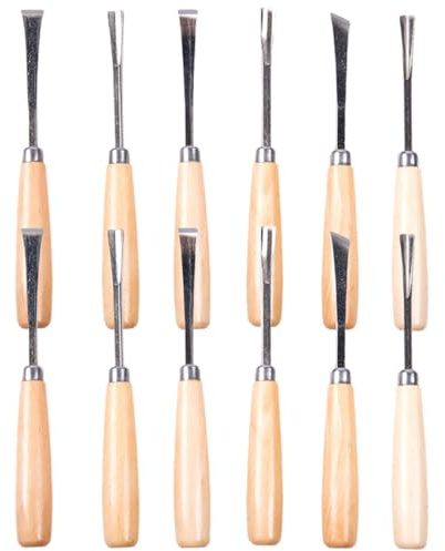 HOODANCOS Set di Scalpelli per Intaglio in Legno 12 Pezzi Lame in Acciaio, Strumenti Professionali per Scolpire e Lavorare Legno in Artigianato Artistico