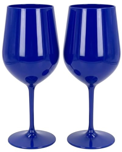 argentoè Calici Gioia in Plastica Rigida SAN 37cl - Infrangibili, Riutilizzabili, Lavabili in Lavastoviglie - Ideali per Vino, Champagne, Cocktail, Eventi, Giardino, Piscina, Barca (Blu, Set 2pz)