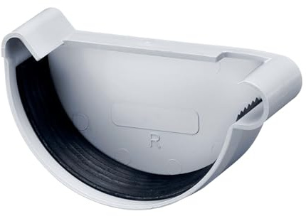 INEFA Tapa de canalón semicircular, derecha 125mm Gris PVC | Fondo de canalón de sujeción, sellado sin soldadura, resistente a los rayos UV