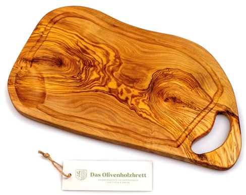 Madera de Olivo la Tabla de Cortar, Bandeja Con Asa Y Raspador, Forma Natural - 40cm