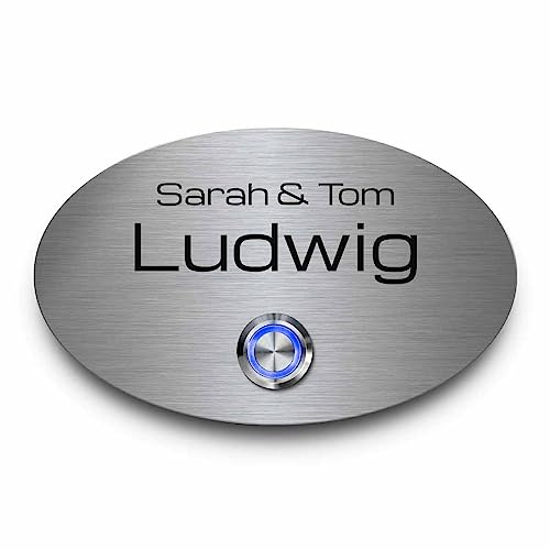 Klingelplatte Modell Ludwig 13x8 cm - Moderne Edelstahl Türklingel mit Wunschgravur und Motiv | Optional mit Dekorplatten und Zubehör - große Motivauswahl