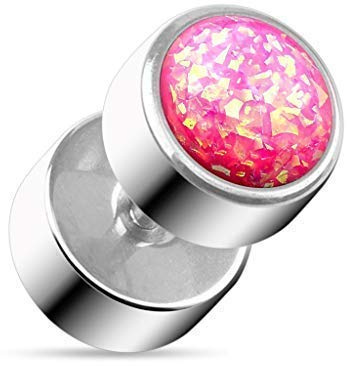 Tapsi´s Coolbodyart® Fake Plug Ohrstecker Edelstahl Chirurgenstahl 316L Opal Glitter Pink