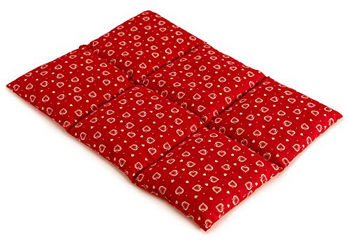 Coussin aux grains de blé 40x30 - Coussin chauffant pour le dos ... - Bouillotte sèche - Compresse chaude ou froide (6 compartiments; Design: Rouge avec des coeurs)
