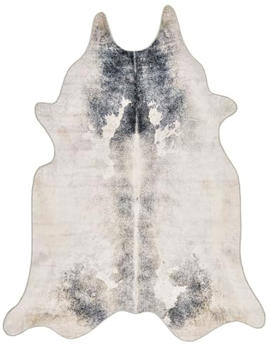 Gino Falcone Kuhfell Teppich | Kunstfell, Rinderfell Imitat, Kuhmotiv, Fellform | 130 x 170 cm | Weiß/Schwarz Emilia
