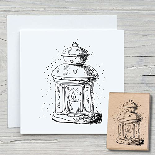 NEWSTAMPS Stempel Laterne Motivstempel aus Holz & Gummi zum Karten und Geschenke basteln, Holzstempel für Weihnachten, Weihnachtskarte, Advent, Scrapbook, Textilstempel, Deko, Freunde