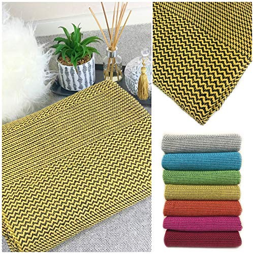 Fein gewebte Baumwolldecke – strukturierte Decke Überwurf über Sofa, Couch, Sofa-Bezug – bunte Tagesdecke – Große Größe 150 x 210 cm (gelb)