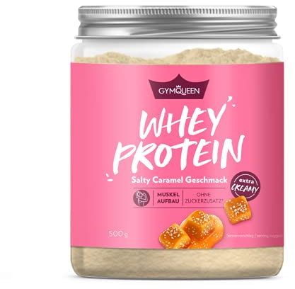 GymQueen Whey Protein-Pulver Salty Caramel 500g, Protein-Shake für die Fitness, Whey-Pulver kann den Muskelaufbau unterstützen, Hochwertiges Eiweiss-Pulver mit 73g Eiweiß, ohne Zuckerzusatz