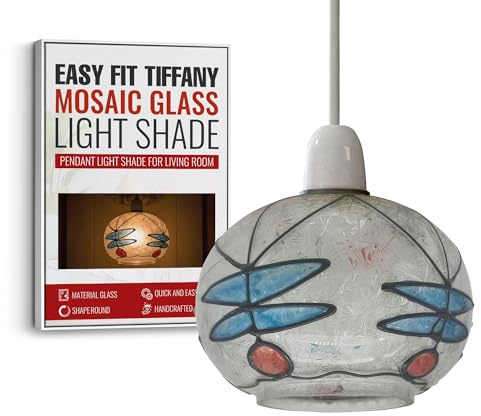Tiffany Glass Shades,Stained Glass Lampshade, Pendant Lighting Easy Fit Shades, Elegant Ceiling Pendant Light Shade Mosaic Lamp Shade Multicolor Globe Pendant Light Shade (Style 5)