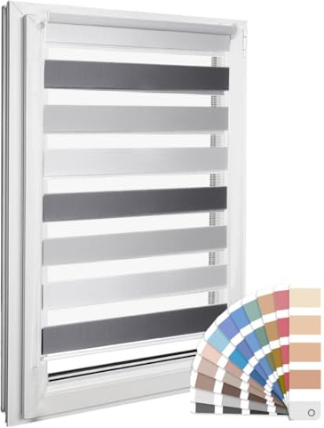 Home-Vision Premium DuoRollo Klemmfix Hellgrau-Grau-Graphit B80 x H150cm | Doppelrollo mit Klemmträgern für Fenster & Türen Lichtschutz Tag & Nacht Rollos einfache Montage