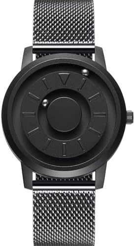 EUTOUR Montre Homme Magnétique Pas de Verre Roulement à Billes Quartz Montres Bracelet pour Homme avec Bracelet en Acier Inoxydable Noir