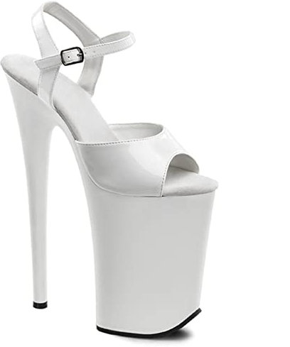 BeAUZQ Damen Plateau Sandalen 9inch Stiletto Sexy High Heels Hochzeit Nachtclub Pole Dance Pumps Fetisch High Heels Schuhe Größe 34-46,Weiß,37 EU
