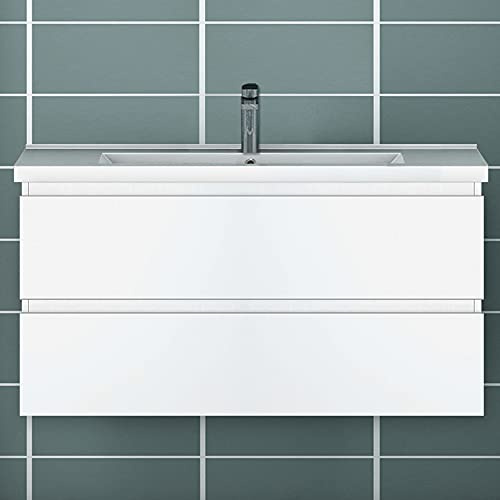 Badezimmer Badmöbel 100 cm Waschtisch mit Unterschrank Hängeschrank Weiß