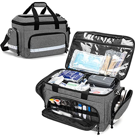 Damero Tasche für medizinisches Trauma Leer, Medizinischer Notfall Erste Hilfe Tasche mit abnehmbaren Trennwänden für Krankenschwester, Krankenschwester, Arzt, häusliche Pflege,Grau