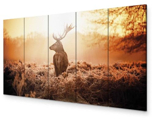 murando - Akustikbild Hirsch 5 tlg Bilder Akustikschaum Schallschutz Wand Deko Kunst Akustikpaneele Wandpaneele Schalldämmung Wandbild Schallabsorber Akustikplatten Natur Tier Landschaft g-B-0045-b-n