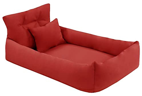 Juelle Orthopädisches Hundebett Kunstleder Hundesofa mit Orthopädischer Matratze für Große Hunde Abnehmbarer Bezug, Maschinenwaschbar, Hugo L-XXL (130x100cm, Rot)