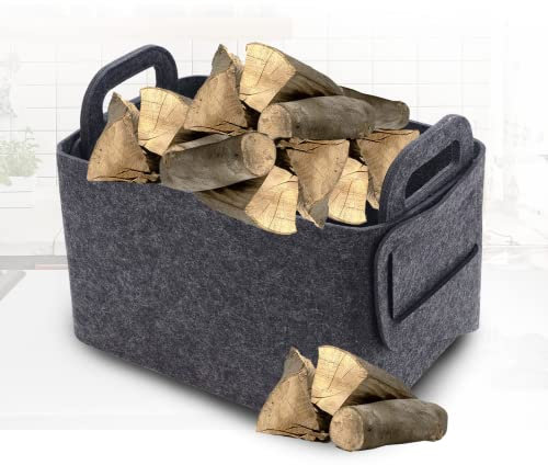 YYWL Holzkörbe für Kamine mit Griffen, Holzkörbe für Kamine, Metall-Paletten-Set, Behälter, Holztür, kratzfest, empfindliche Böden, 45 x 29 x 31 cm