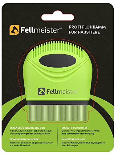 Fellmeister® Fellkamm & Gesichtskamm für Hunde & Katzen, Fell-Entwirrer, feine Zinken Hunde- & Katzenbürste für mittleres bis langhaar geeignet (Flohkamm (S))