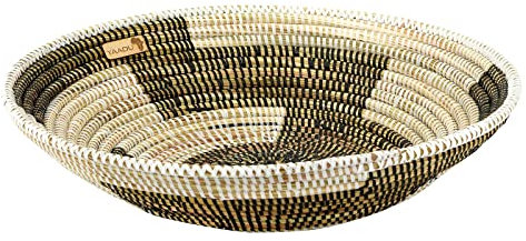 YAADU Große Runde Schale - Geflochtene Obstschale mit 40cm Durchmesser, Handgemachte Brotschale, Afrikanische Dekoschale, Schlüsselschale, Aufbewahrungskorb, Ablage Modell Arusha (Schwarz-Weiß)