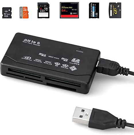Wansurs Micro SD-kortläsare, 6-i-1 minneskortläsare för SD/Micro SD/CF/XD/MS Pro/M2-kort