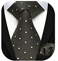 HISDERN Krawatte Schwarz Herren Krawatten mit Einstecktuch Punkte Krawatte Hochzeit und Taschentuch Set