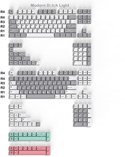 264 Keys Modern Dolch Light Keycaps Set Doubleshot Cherry Profile Custom White Grey Keyboard Keycaps ISO ANSI for Cherry MX Gateron Switch Mechanical Keyboards