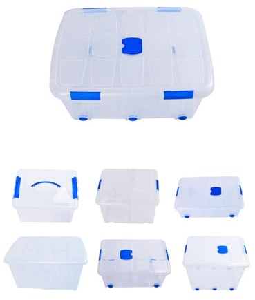 Jardin202 - Cajas de Almacenamiento Transparentes con Tapa Azul | Caja de ordenación | Pack 2 uds (30L)