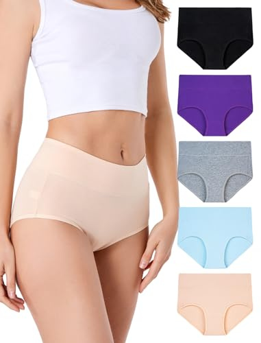 HAVVIS Unterhosen Damen Stretch Baumwolle Hohe Taille Slips Weich Atmungsaktiv Bequeme Unterwäsche Mehrpack