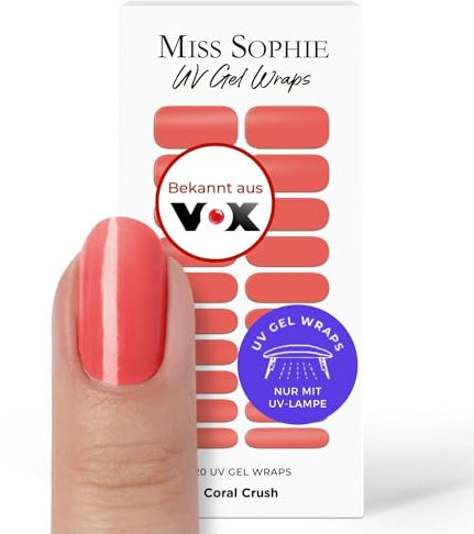 Original Miss Sophie UV Gel Nagelfolien Coral Crush UV I 20 UV Gel Nagellack-Streifen einfarbig I Für Finger- & Fußnägel